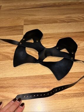 Black Leather Eye Mask with Adjustable Strap - Accessories